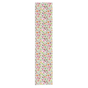 pink leaf tree retro owl pattern short table runner