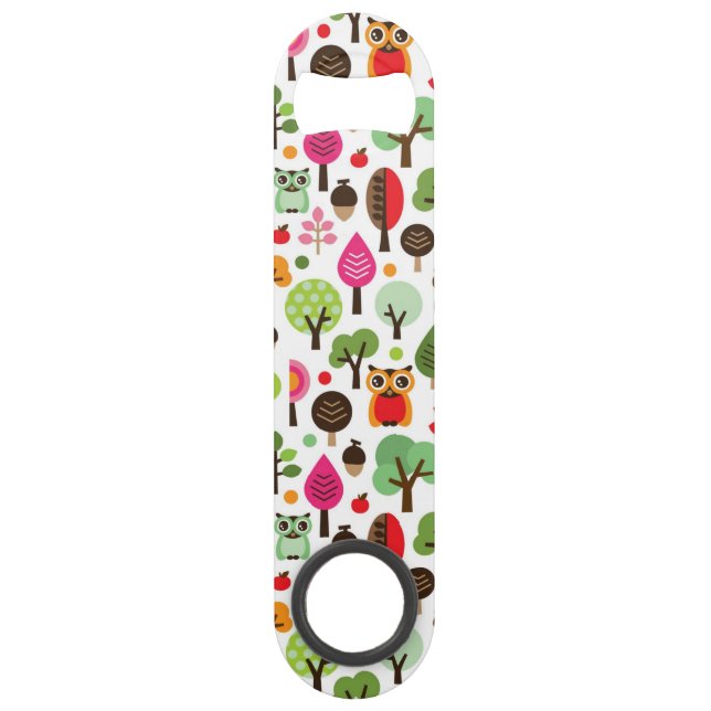 pink leaf tree retro owl pattern speed bottle opener (Front)