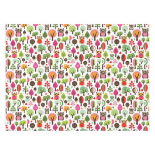 pink leaf tree retro owl pattern tablecloth