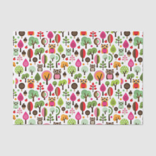 pink leaf tree retro owl pattern tissue paper