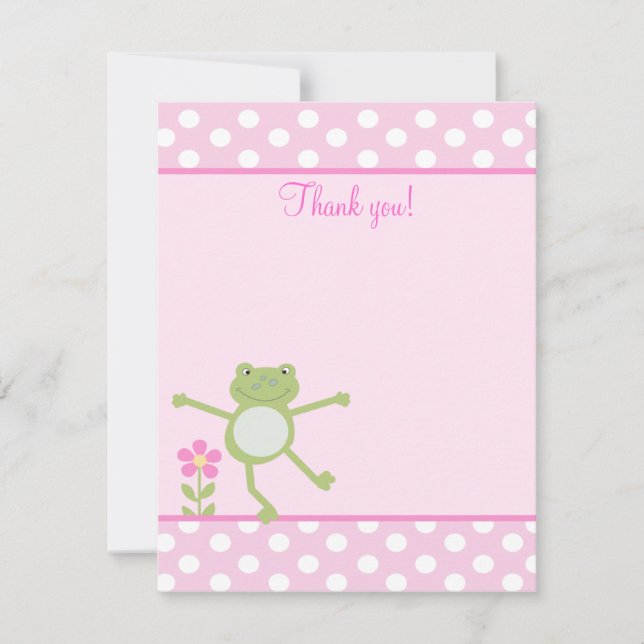 Pink Leap Frog Girly Froggy Flat thank you note Card (Front)