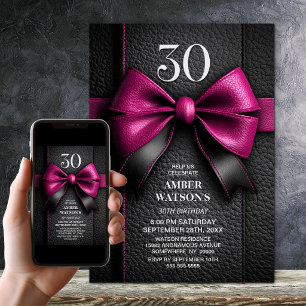 Pink Leather Bow 30th Birthday Party Invitation