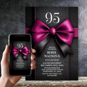 Pink Leather Bow 95th Birthday Party Invitation