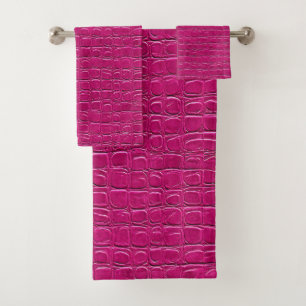 Pink leather effect pattern bath towel set