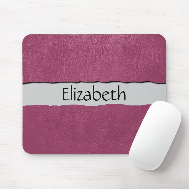 Pink Leather, Leather Background, Your Name Mouse Pad (With Mouse)