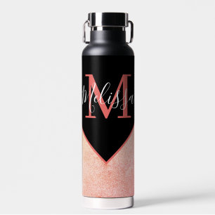 Pink leather look personalized water bottle