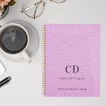 Pink leather monogram initials 2025 planner<br><div class="desc">A pink faux leather photo as background and purple text. Personalize and add your monogram initials,  name and a title year.</div>