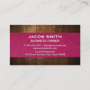 Pink Leather Wood Trim Business Card