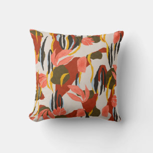 pink leaves and effect dress pattern design. throw pillow