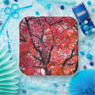 Pink leaves paper plate