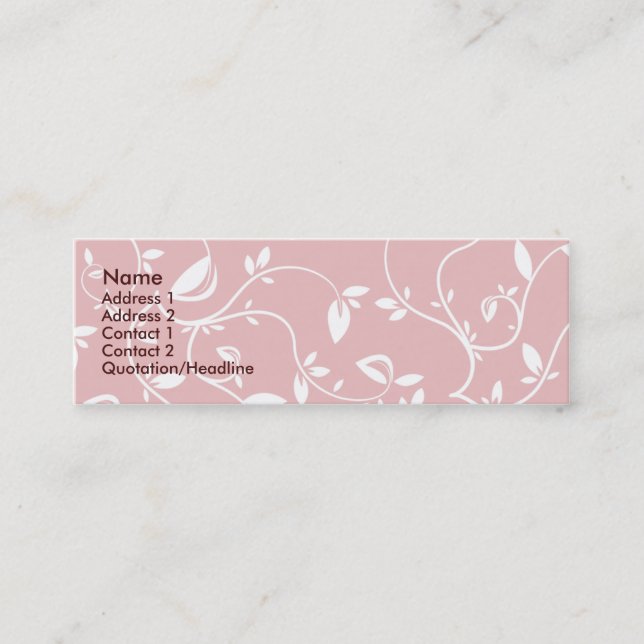 Pink Leaves - Skinny Mini Business Card (Front)