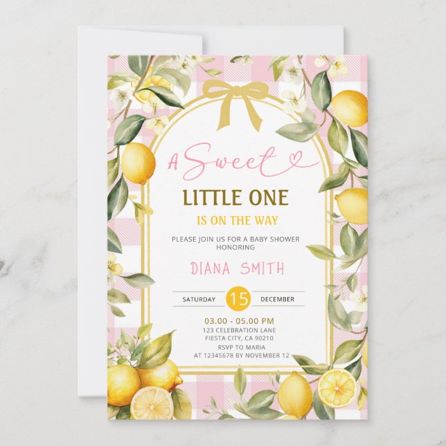 Pink Lemon A Sweet Little One Baby Shower Invitation (Front)