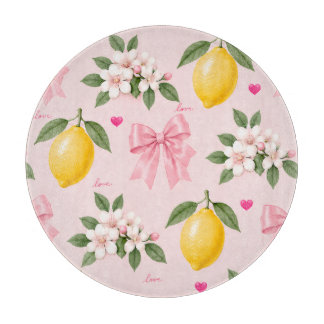 Pink Lemon Blossom Bow Cute Love Hearts Gift Cutting Board