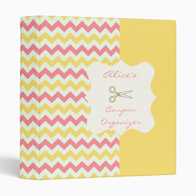 Pink Lemon Chevron Personalized Coupon Organizer Binder (Front/Spine)