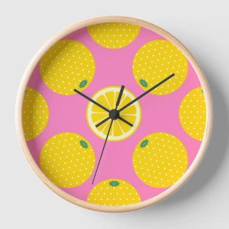Pink & Lemon Citrus Watercolor Clock