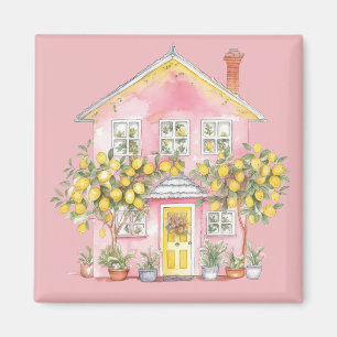 Pink Lemon Cottage Magnet – Sweet Home Watercolor 