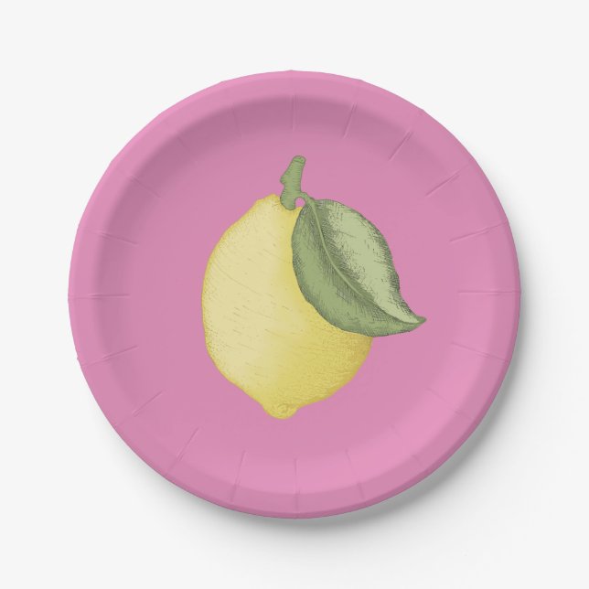 Pink Lemon Lemonade Birthday Party Paper Plates (Front)