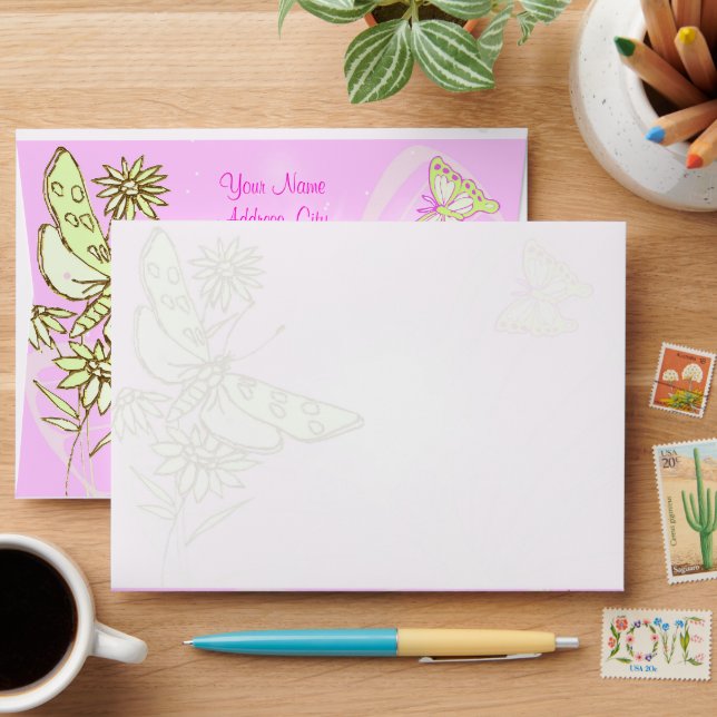Pink Lemon Lime Butterfly Invitation Envelope (Desk)