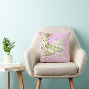 Pink Lemon Lime Butterfly Throw Pillow