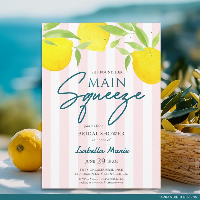 Pink Lemon Main Squeeze Bridal Shower Invitation (The front of the invitation is shown at a 5x7 inch. Choose size, paper, + corner style.)