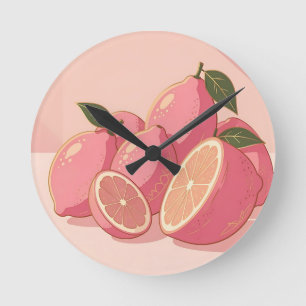 Pink Lemon Modern Feminine Citrus Round Clock