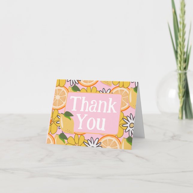 Pink Lemon Orange Floral Thank You Card (Front)