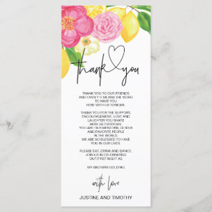 Pink Lemon Spring Wedding Thank You Table Setting Menu