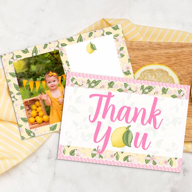 Pink Lemon Thank You Card with Citrus Border (Creator Uploaded)