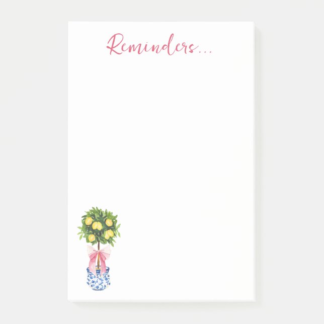 Pink Lemon Topiary Tree Reminders Post-it Notes (Front)