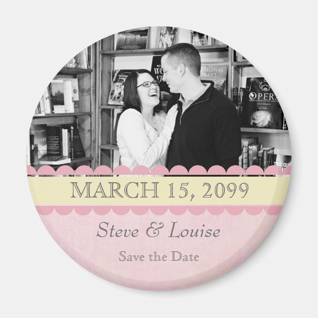 Pink & Lemon Wedding Save the Date Photo Frame Magnet (Front)