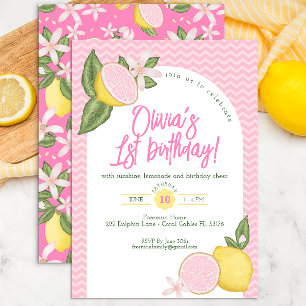 Pink Lemonade 1er anniversaire Invitation de fête