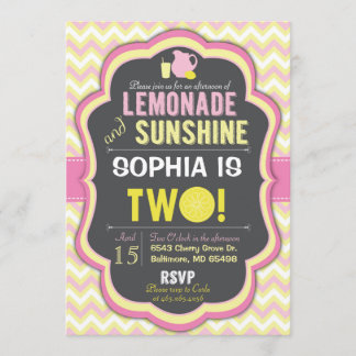 Pink Lemonade 2nd Birthday Chevron Invitation