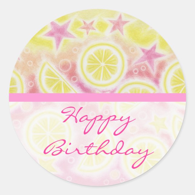 Pink Lemonade 'Birthday' sticker round stripe (Front)