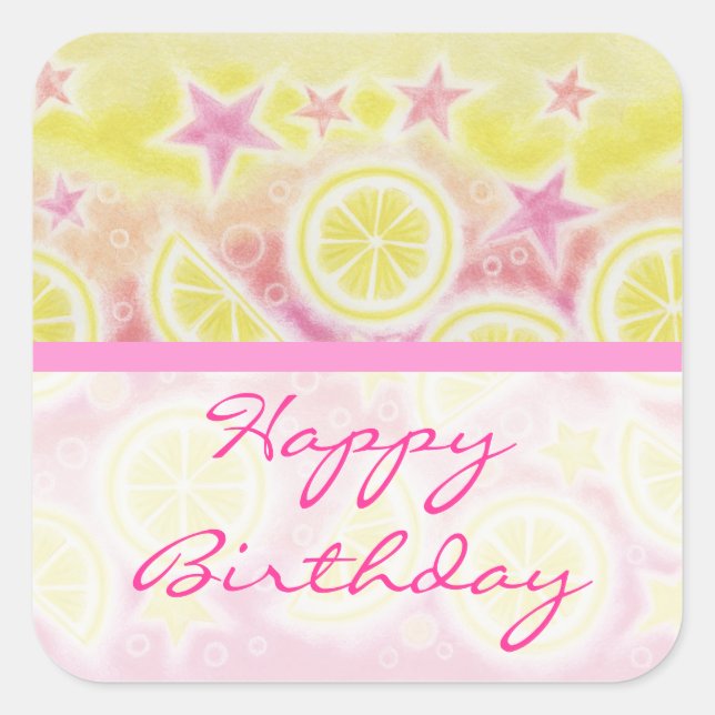Pink Lemonade 'Birthday' sticker square stripe (Front)