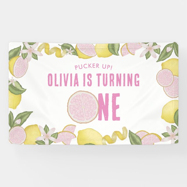 Pink Lemonade First Birthday Party Banner (Horizontal)