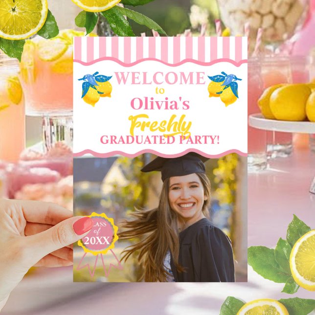 Pink Lemonade Freshly Graduated Photo & QR Code Invitation (Creator Uploaded)
