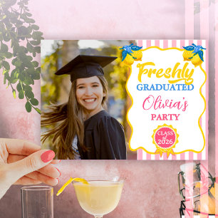 Pink Lemonade Freshly Graduated Photo & QR Code Invitation