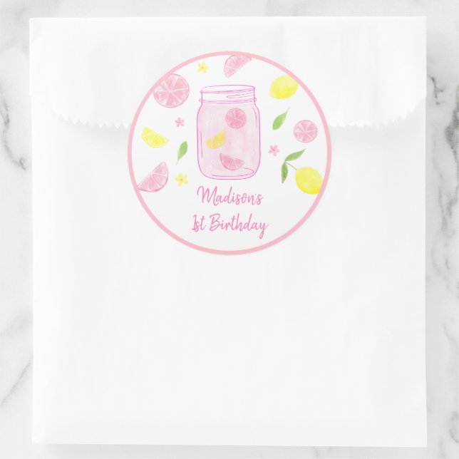 Pink Lemonade Lemon Birthday Classic Round Sticker (Bag)