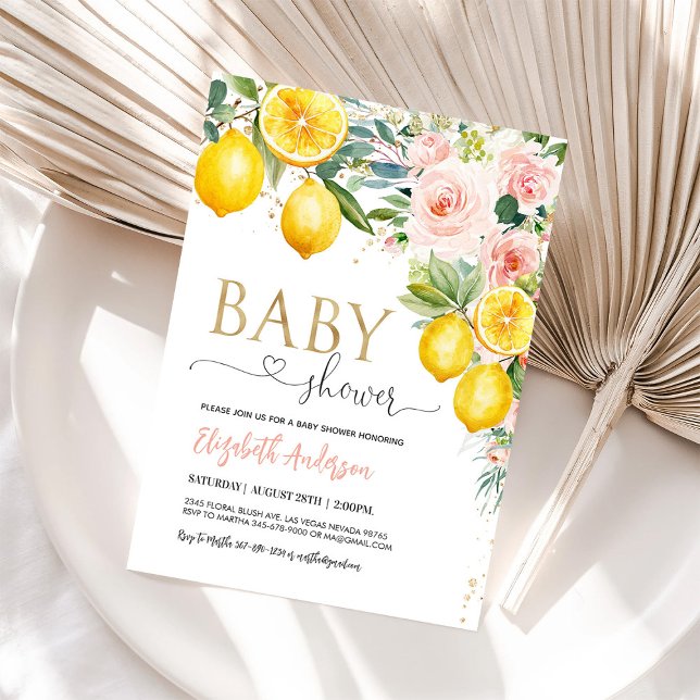 Pink Lemonade Lemon Citrus Floral Baby Shower Invitation (Creator Uploaded)
