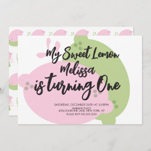 Pink Lemonade Lemon Lime Fruit First Birthday Invitation