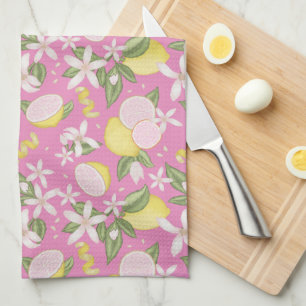 Pink Lemonade Lemon Pattern Kitchen Towel