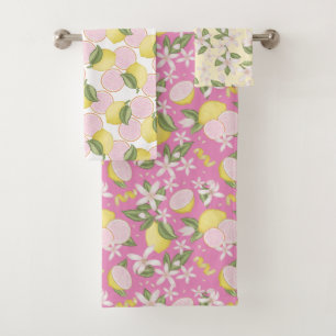 Pink Lemonade Lemon Themed Bath Towel Set