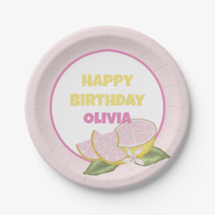 Pink Lemonade Lemon Themed Birthday Party Paper Plate