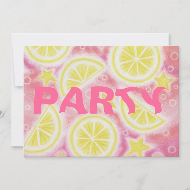 Pink Lemonade 'lemons' party invitation rectangle (Front)