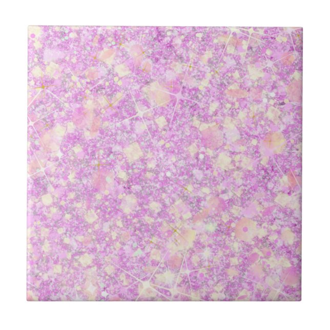 Pink Lemonade Magenta Colour Solid Faux Glitter Tile (Front)