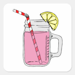 Pink Lemonade Mason Jar Square Sticker