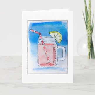 Pink Lemonade Mason Jar Watercolor Card