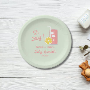 Pink Lemonade Modern Oh Baby Shower Party Paper Plate