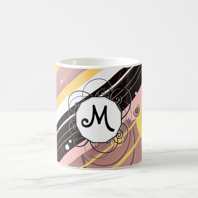 Pink Lemonade Modern-Retro Stripes with Monogram Coffee Mug (Center)