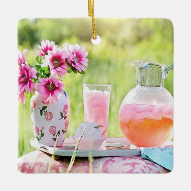 Pink lemonade picture ceramic ornament (Front)